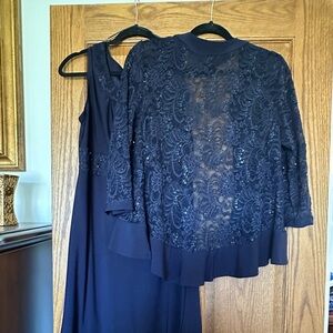 NWOT navy sequined dress and shrug.  Mid length. Make offer